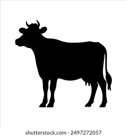 Ilustración vectorial de silueta de vaca negra sobre fondo blanco