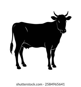 a black cow is standing in front of a white background