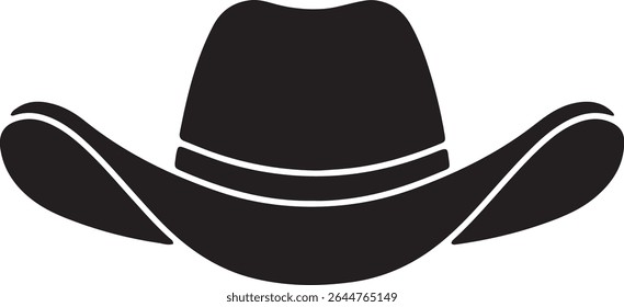 A black cowboy hat with a thin white band.