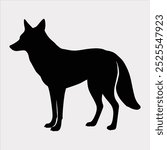 The black coyote silhouette vector art.