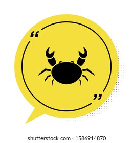 Black Crab icon isolated on white background. Yellow speech bubble symbol. Vector Illustration