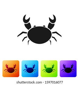 Black Crab icon isolated on white background. Set icons in color square buttons. Vector Illustration