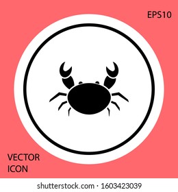 Black Crab icon isolated on red background. White circle button. Vector Illustration
