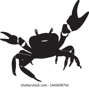 Black crab isolated on white background. Vector graphics. Stock vector illustration. There is a place for text. Seafood. Seafood in vector