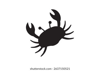 Black crab silhouette icon, simple summer beach animal symbol in flat vector style.