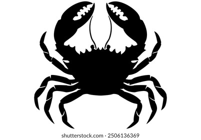 Black crab silhouette isolated on white background, Crab icon vector illustration design.