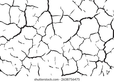 Black Crack and Broken Line on White Background