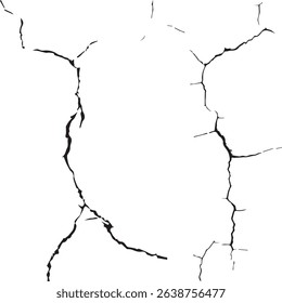 Black Crack and Broken Line on White Background
