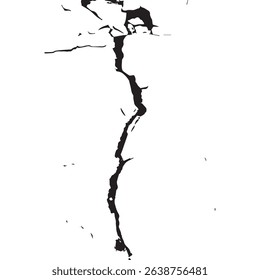 Black Crack and Broken Line on White Background