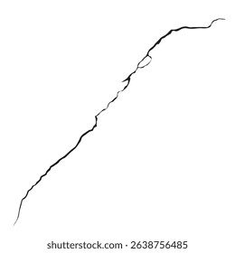 Black Crack and Broken Line on White Background