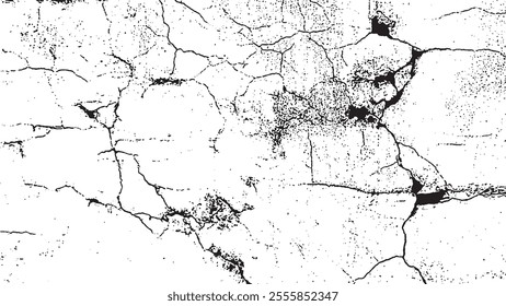 Black crack texture. Cracked on a white background. Old wall background crack vector, grunge, ground distress texture.