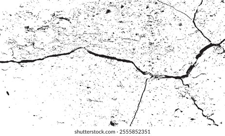 Black crack texture. Cracked on a white background. Old wall background crack vector, grunge, ground distress texture.