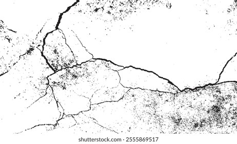 Black crack texture. Cracked on a white background. Old wall background crack vector, grunge, ground distress texture.