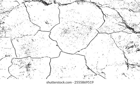Black crack texture. Cracked on a white background. Old wall background crack vector, grunge, ground distress texture.