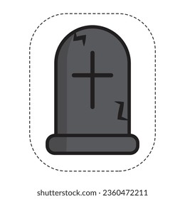Black Cracked Christian Grave Halloween Sticker Vector.