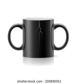 Black cracked cup with two handles on a white background