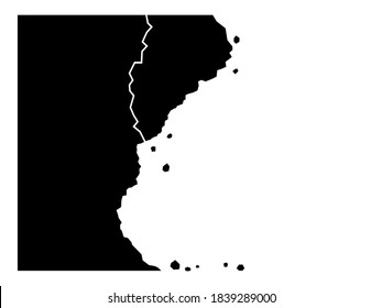 Black cracked rock. Stone bolder collapse from cliff.