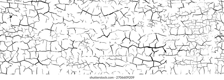 Un patrón texturizado agrietado negro en un bolso blanco. Pastel glaseado con un acabado agrietado. Arte Kintsugi: Una superficie antigua, seca, polvorienta o de tierra. Ilustración vectorial Abstractas