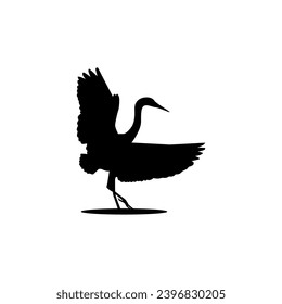 BLACK CRANE VECTOR SILHOUETTE MODEL FLAPPING ITS WINGS 