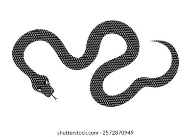 Black crawling scaled snake isolated on white background. Lunar New Year symbol. Vector illustration