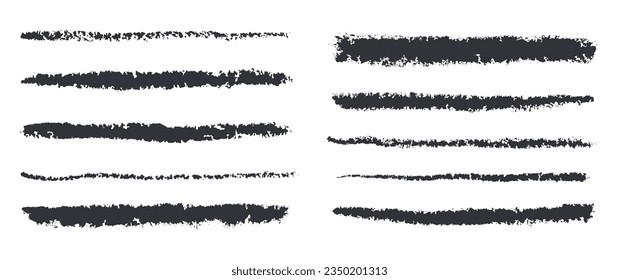 Black crayon or charcoal underlines set. Doodle lines with grunge pastel pencil texture. Hand drawn chalk scribbles or rough strokes collection. Sketchy brushes bar line