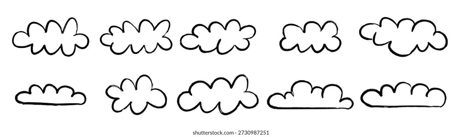 conjunto de doodle desenhado à mão da coleção de formas de nuvem de lápis preto