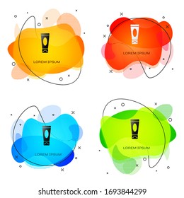 Black Cream or lotion cosmetic tube icon isolated on white background. Body care products for men. Abstract banner with liquid shapes. Vector Illustration