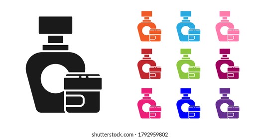 Black Cream or lotion cosmetic tube icon isolated on white background. Body care products for men. Set icons colorful. Vector Illustration