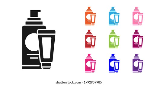 Black Cream or lotion cosmetic tube icon isolated on white background. Body care products for men. Set icons colorful. Vector Illustration