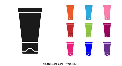 Black Cream or lotion cosmetic tube icon isolated on white background. Body care products for woman. Set icons colorful. Vector