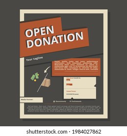 plantilla de folleto de donación abierta en negro y crema