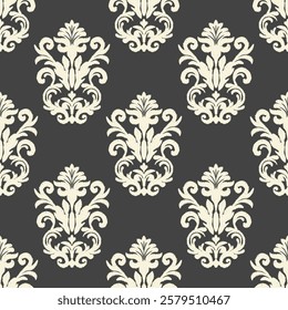 Black and cream vector ikat damask seamless pattern. Elegant luxury texture for wallpapers, backgrounds, and page fill. Ikat edge decoration, carpet, saree, tiles, and pottery.