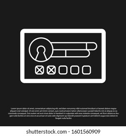 Black Create account screen icon isolated on black background.  Vector Illustration