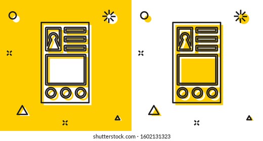Black Create account screen icon isolated on yellow and white background. Random dynamic shapes. Vector Illustration