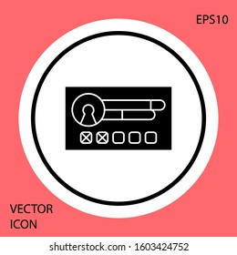 Black Create account screen icon isolated on red background. White circle button. Vector Illustration