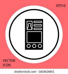 Black Create account screen icon isolated on red background. White circle button. Vector Illustration