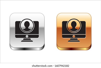 Black Create account screen icon isolated on white background. Silver-gold square button. Vector Illustration