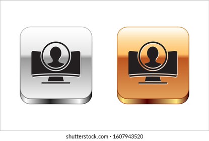 Black Create account screen icon isolated on white background. Silver-gold square button. Vector Illustration