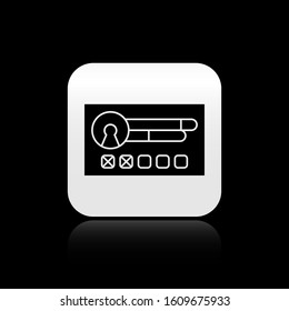 Black Create account screen icon isolated on black background. Silver square button. Vector Illustration