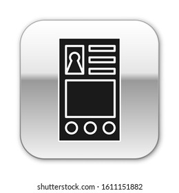Black Create account screen icon isolated on white background. Silver square button. Vector Illustration