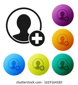 Black Create account screen icon isolated on white background. Set icons colorful circle buttons. Vector Illustration
