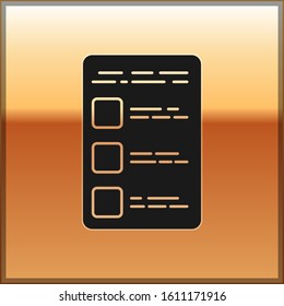 Black Create account screen on mobile phone icon isolated on gold background.  Vector Illustration