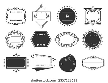 Black creative assorted empty emblem banners icons and design elements set on white background