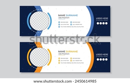 Black creative elegant email signature or email footer design template, New stylish personal social media cover design with author photo place, vector e signature with scroll design