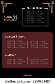 Black Creative Food Menu Potrait