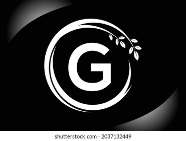 Letra creativa negra del alfabeto G monograma con hojas. concepto de logotipo ecológico. Logo vectorial moderno para negocios ecológicos e identidad empresarial