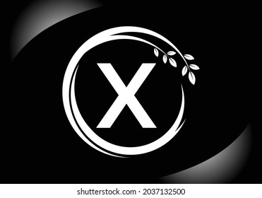 Black Creative Letter X monogram alphabet with leaves. eco-friendly logo concept. Modern vector logo for ecological business and company identity