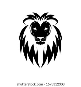 Black Creative  Lion Head Logo Symbol Vector Design Illustration, with leaf motif