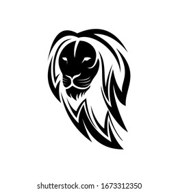 Black Creative  Lion Head Logo Symbol Vector Design Illustration, with leaf motif