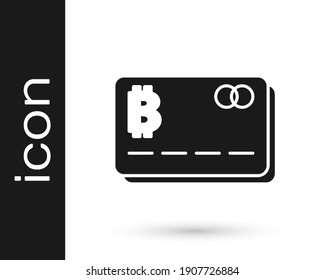 Black Credit card with bitcoin icon isolated on white background. Online payment. Cash withdrawal. Modern method of payment.  Vector